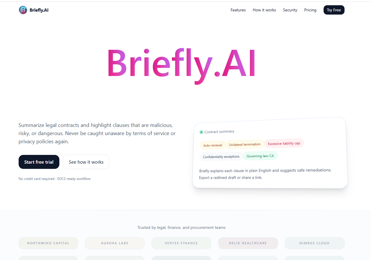 Briefly AI landing page screenshot